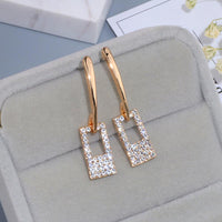 Luxury Classic Gold Color Long Crystal Earring Brincos Simple Geometric Square Drop Earrings - DRE's Electronics and Fine Jewelry