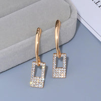 Luxury Classic Gold Color Long Crystal Earring Brincos Simple Geometric Square Drop Earrings - DRE's Electronics and Fine Jewelry