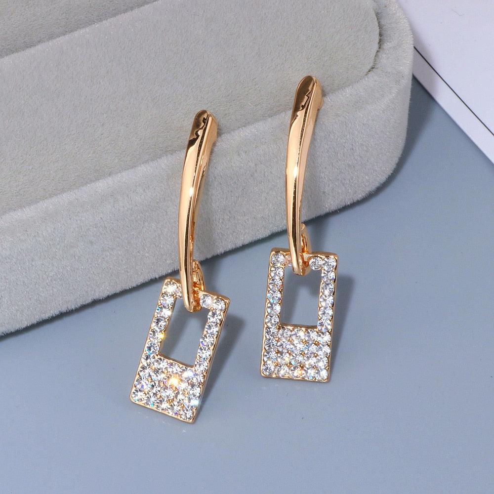 Luxury Classic Gold Color Long Crystal Earring Brincos Simple Geometric Square Drop Earrings