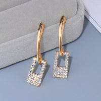 Luxury Classic Gold Color Long Crystal Earring Brincos Simple Geometric Square Drop Earrings - DRE's Electronics and Fine Jewelry