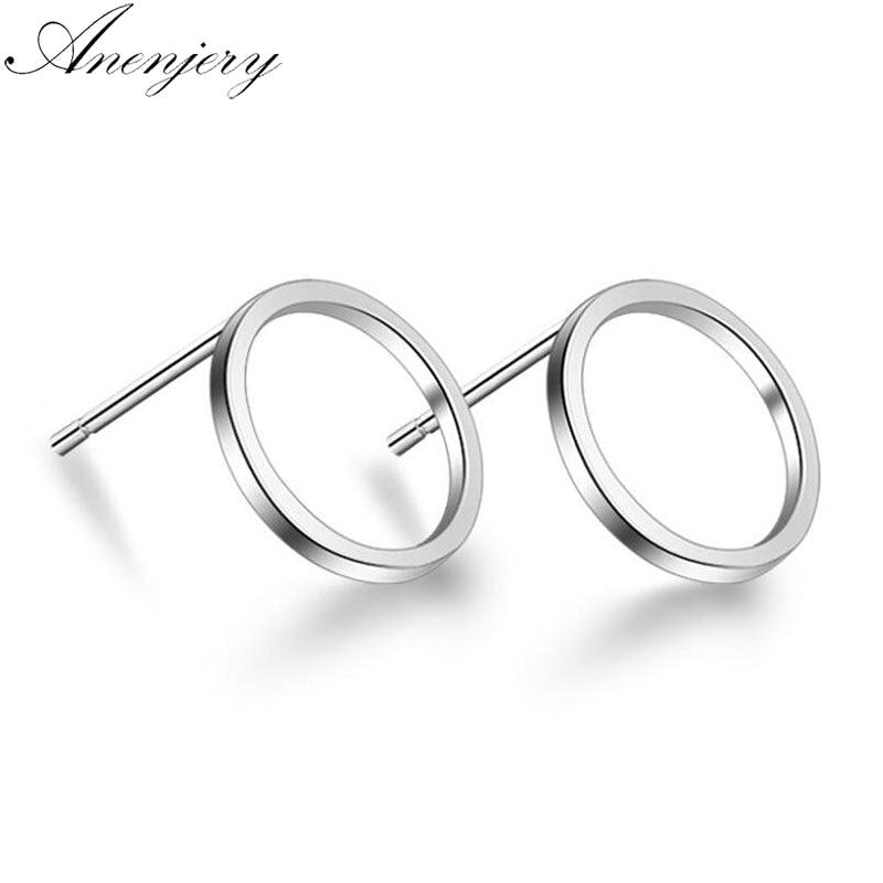 ANENJERY 925 Sterling Silver Simple Geometric Circle Square Triangle Stud Earrings For Women Gift Oorbellen S-E535 - DRE's Electronics and Fine Jewelry