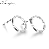 ANENJERY 925 Sterling Silver Simple Geometric Circle Square Triangle Stud Earrings For Women Gift Oorbellen S-E535