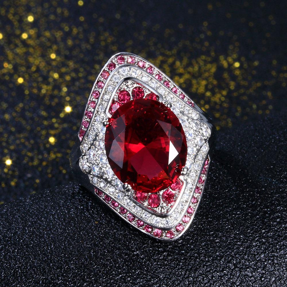 925 Sterling Silver Ring With Ruby Stones For Women Vintage Crystal Zircon Fashion Luxury Party Engagement Jewelry - DRE's Electronics and Fine Jewelry