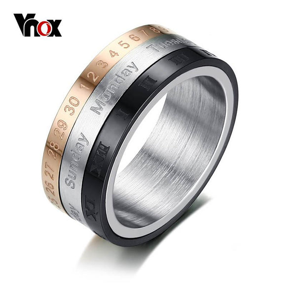Vnox Rotatable 3 Part Roman Numerals Ring Men Jewelry - size 7 - Rings