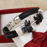Wholesale Cuff braided Wrap Bracelet & Bangles Men Jewelry Pirate Genuine Leather Anchor Bracelets Vintage Men’s - Black A