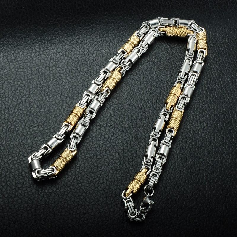 Titanium Stainless Steel 55CM 6MM Heavy Link Byzantine Chains Necklaces for Men Jewelry - DRE's Electronics and Fine Jewelry