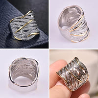 Multi-layer Gold Two-tone Ring High Quality Simulation Crystal Silver Color Wedding Rings For Women Bagues Pour Femme - DRE's Electronics and Fine Jewelry