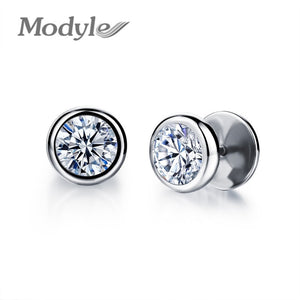 ZORCVENS New Arrival Fashion Jewelry Delicate Stainless Steel Inlaid CZ Accessories silver color Black Man Woman Stud Earrings