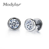 ZORCVENS New Arrival Fashion Jewelry Delicate Stainless Steel Inlaid CZ Accessories silver color Black Man Woman Stud Earrings