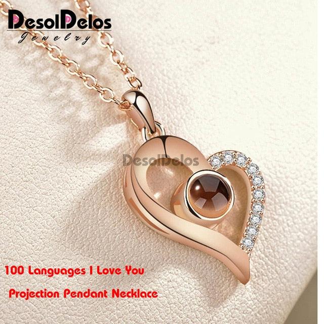 I Love You Projection Charm Pendant Necklaces Heart-shaped Crystal Wedding Ladies Necklace - DRE's Electronics and Fine Jewelry