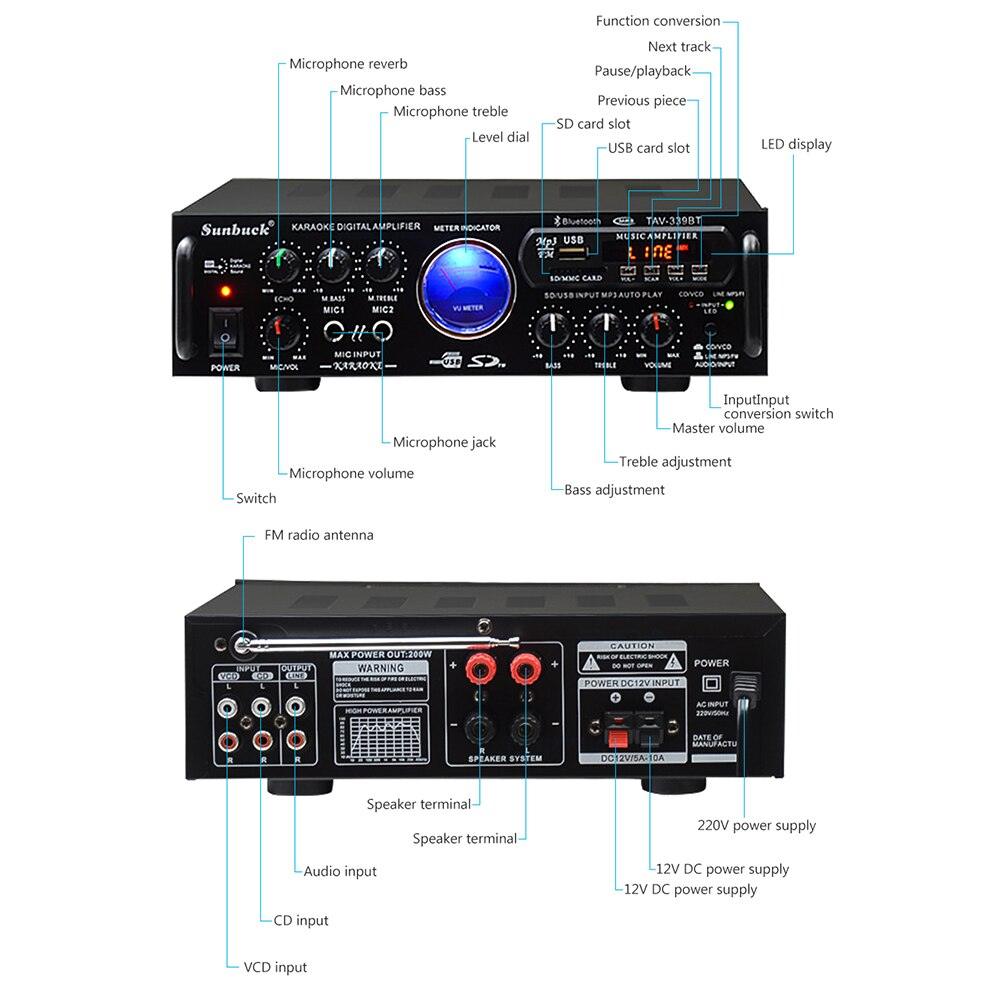 Amplificador Bluetooth AV Power Audio Amplifier Board Stereo Home Sound Amplifiers With MIC USB SD FM Professional Car Amplifier - DRE's Electronics and Fine Jewelry