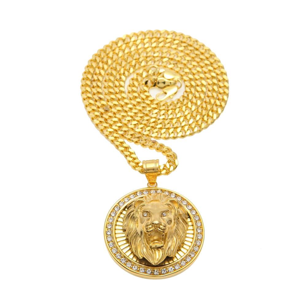 Mens Hip Hop Jewelry Iced Out Gold Color Fashion Bling Bling Lion Head Pendant Men Necklace Gold Color For Gift/present - DRE's Electronics and Fine Jewelry