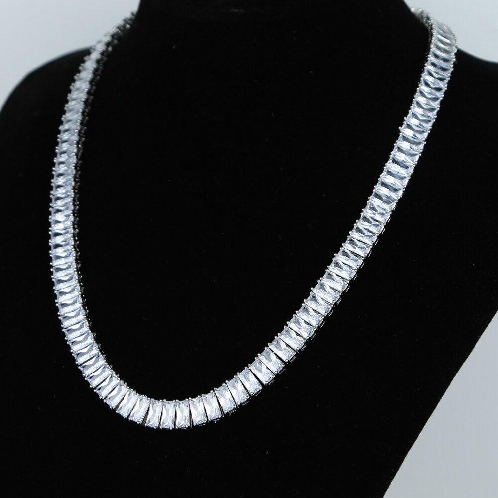 Trendy Square Lab Diamond cz Necklace White Gold Filled Party Wedding Chain Necklace For Women men Cuban Rock Hiphop Jewelry