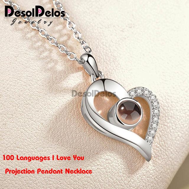 I Love You Projection Charm Pendant Necklaces Heart-shaped Crystal Wedding Ladies Necklace - DRE's Electronics and Fine Jewelry