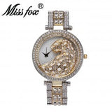 MISSFOX V227 Women Quartz Watch Fashion Bling Casual Ladies Female Gold Crystal Diamond Leopard For Clock - V227-GSW - Watches