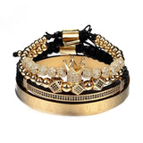 Hot Sale Classical Handmade Braiding Bracelet Gold Hip Hop Men Pave CZ Zircon Crown Roman Numeral Luxury Jewelry - set-6DR - Women Bracelets