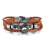 Vnox Anchor Bracelet Black Braided Leather Charm Men Jewelry - Women Bracelets