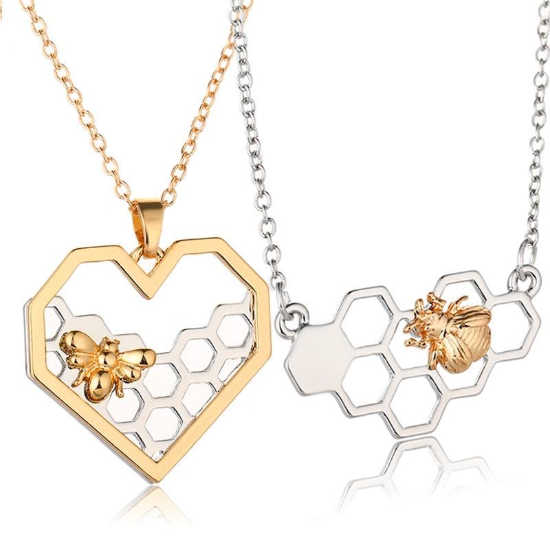 Silver Necklaces for Women Girl Heart Honeycomb Bee Animal Pendant Choker Necklace Jewelry