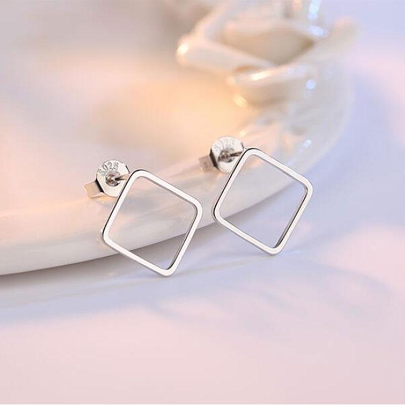 ANENJERY 925 Sterling Silver Simple Geometric Circle Square Triangle Stud Earrings For Women Gift Oorbellen S-E535 - DRE's Electronics and Fine Jewelry