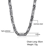 Titanium Stainless Steel 55CM 6MM Heavy Link Byzantine Chains Necklaces for Men Jewelry - Silver