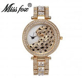 MISSFOX V227 Women Quartz Watch Fashion Bling Casual Ladies Female Gold Crystal Diamond Leopard For Clock - V227-GB - Watches