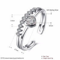 Wedding Jewelry 925 Sterling Silver Heart Zirconia Adjustable Love Rings - DRE's Electronics and Fine Jewelry