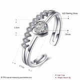 Wedding Jewelry 925 Sterling Silver Heart Zirconia Adjustable Love Rings