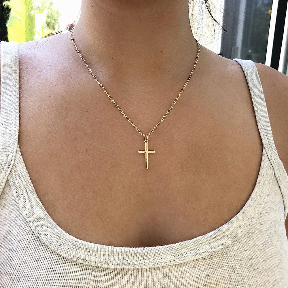 Vienkim Summer Gold Chain Cross Necklace Small Gold Cross Religious Jewelry Women's necklace