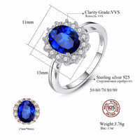 Princess Diana William Kate Gemstone Rings Sapphire Blue Wedding Engagement 925 Sterling Silver Finger Ring for Women - DRE's Electronics and Fine Jewelry