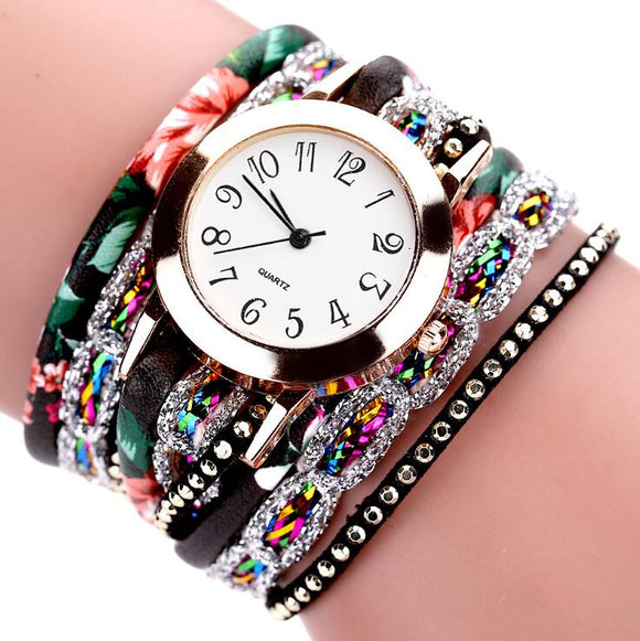 Top Brand Luxury Watches Women Flower Popular Quartz Diamond Leather Bracelet Watch Female Ladies Gemstone Dress Wristwatch