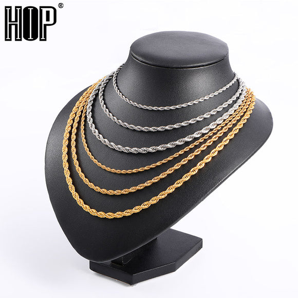 Rope Chain Width 3mm Gold Silver Stainless Steel Necklace Men Twisted Necklaces Jewelry
