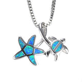 Silver Filled Blue Sea Turtle Pendant Necklace for Women - A039-2 / 50cm - Sets