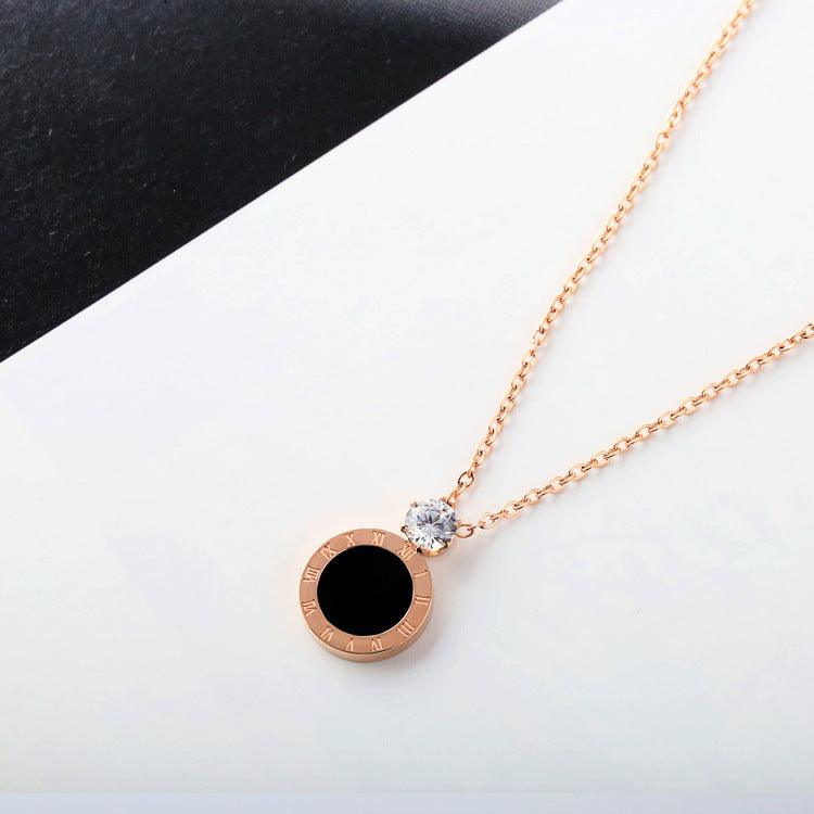 Niche Design Necklace Female Korean Version Round Roman Letters Diamond Clavicle Chain Titanium Steel Necklace