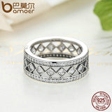 BAMOER 925 Sterling Silver Square Vintage Fascination Clear CZ Big Ring PA7601 - Rings