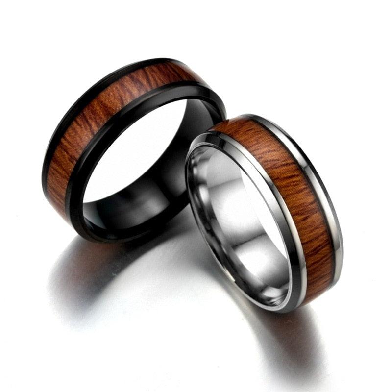 Vintage stainless steel wood rings for men good quality