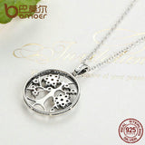 BAMOER 925 Sterling Silver Tree of Life Round Pendant Necklaces PSN013 - Necklace