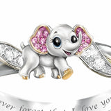 Never Forget I Love You Silver Cute Pink Elephant Crystal Zircon Engagement Ring Accessories Lover’s Gift Anniversary Jewelry - Sterling 