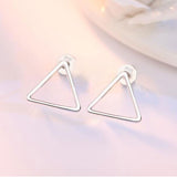 ANENJERY 925 Sterling Silver Simple Geometric Circle Square Triangle Stud Earrings For Women Gift Oorbellen S-E535