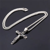 Men Chain Christian Jewelry Gifts Vintage Cross INRI Crucifix Jesus Piece Pendant & Necklace Gold Color Stainless Steel
