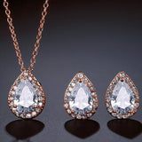 Teardrops Shape Dangle Drops Earrings Necklace Jewelry Set - Rose Gold Color - Necklaces Sets