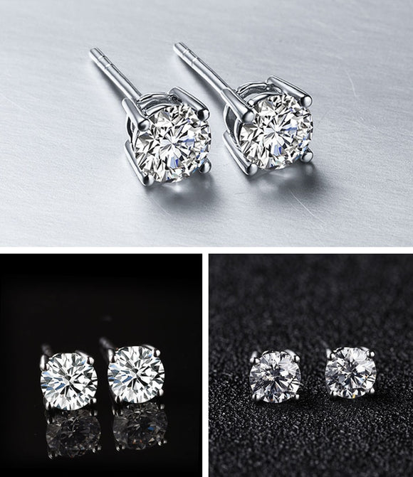 Free Sent Certificate 100% 925 Sterling Silver Round Cut 2.0ct Zirconia Diamond Stud Earrings for Women Men Silver 925 Jewelry