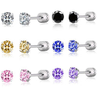 Steel Cubic Zirconia Crystal Stone Round Small Stud Earring for Women Wedding Unusual helix screw earrings Man Jewelry female - DRE's Electronics and Fine Jewelry