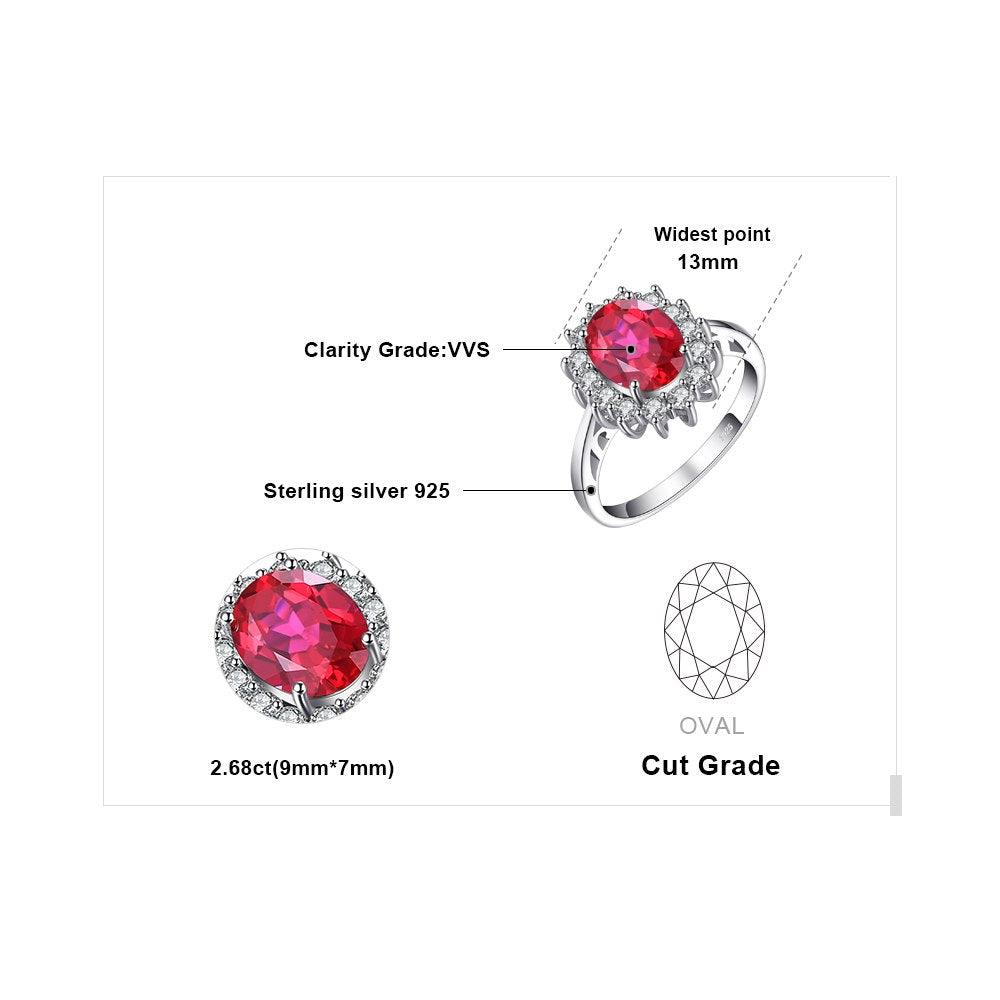 Princess Diana William Engagement Wedding Created Red Ruby Ring Set Pure 925 Sterling Silver Jewelry - DRE's Electronics and Fine Jewelry