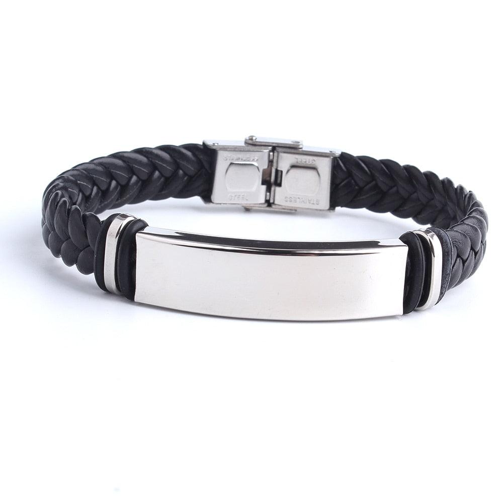 Engrave Leather Love Bangle & Bracelet 316L Stainless Steel Bracelets For Women Men ID Bracelet Jewelry