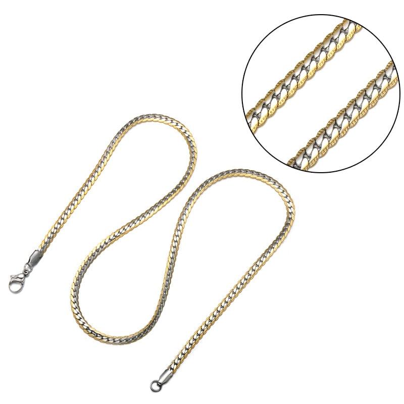 HIP Hop Gold Color Stainless Steel Curb Cuban Link Chain Necklaces Trendy Choker 50CM Long Flat Snake Chain for Men Jewelry - DRE's Electronics and Fine Jewelry