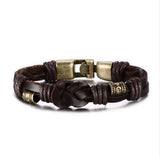 Vnox Leather Bracelet Bronze alloy Buckle Easy Hook For Men - brown leather - Bracelets