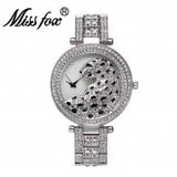 MISSFOX V227 Women Quartz Watch Fashion Bling Casual Ladies Female Gold Crystal Diamond Leopard For Clock - V227-SS - Watches