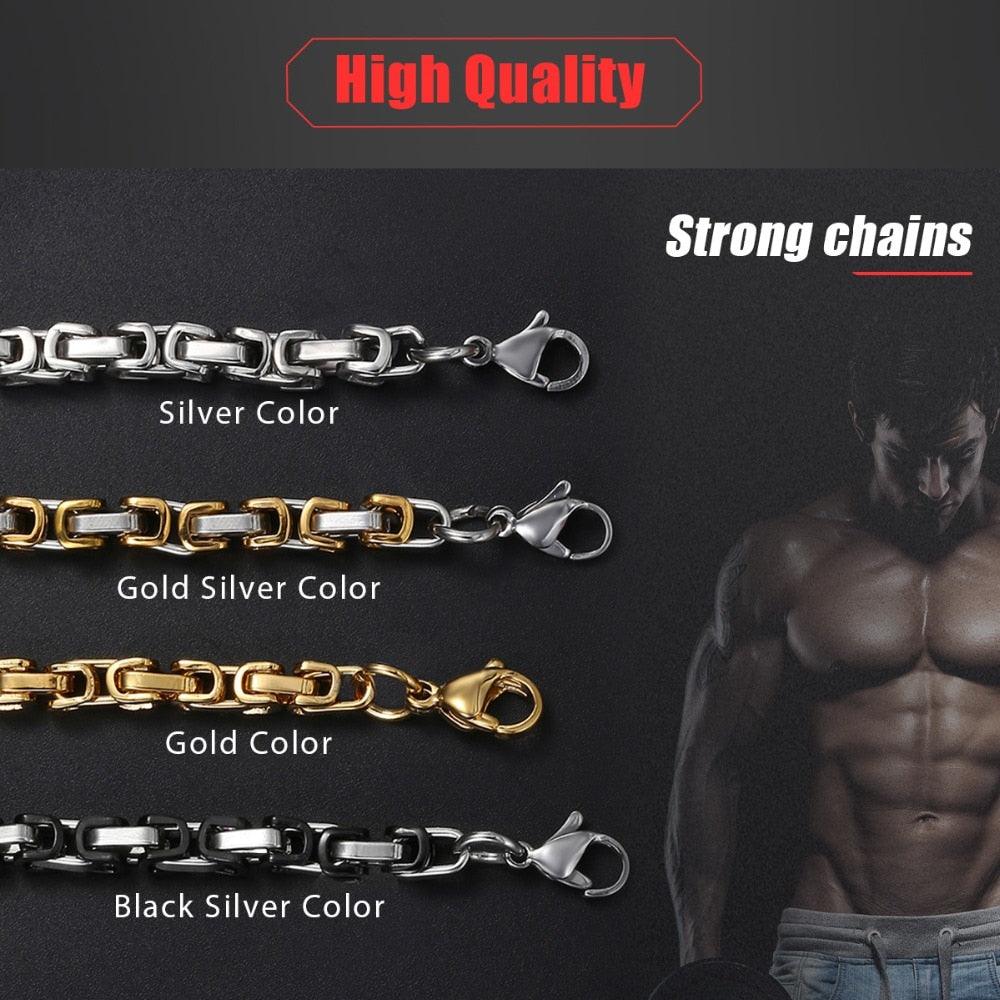 Necklace Chains Black Silver Gold Byzantine Box Link Stainless Steel Chain Neckalaces for Men - DRE's Electronics and Fine Jewelry