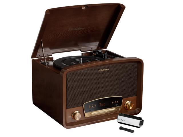 Electrohome Kingston 7-in-1 Vintage Vinyl Record Player - 3-Speed Turntable Bluetooth AM/FM Radio CD Aux In RCA/Headphone Out Vinyl/CD to MP3 Recording & USB Playback with Vinyl Record Cleaning Kit