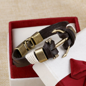 Wholesale Cuff braided Wrap Bracelet & Bangles Men Jewelry Pirate Genuine Leather Anchor Bracelets Vintage Men’s